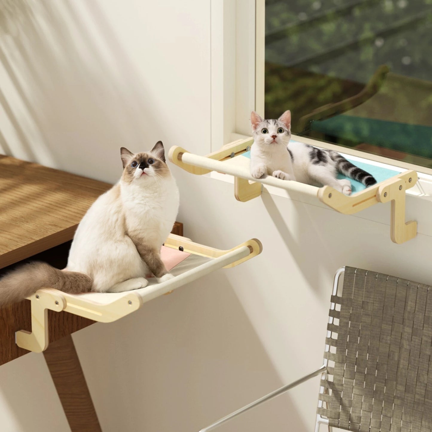 Mewoofun Pet Cat Window Perch 4 Color Wooden Assembly Hanging Bed Cotton Canvas Easy Washable