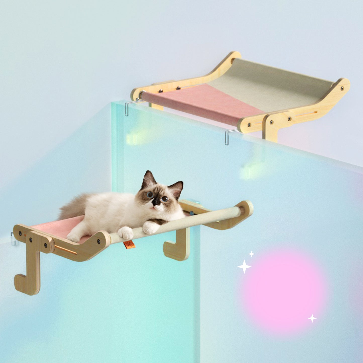 Mewoofun Pet Cat Window Perch 4 Color Wooden Assembly Hanging Bed Cotton Canvas Easy Washable