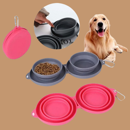 Rubber Foldable Double Feeding Pet Bowl !